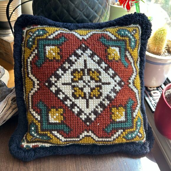 Vintage Mid-Century Needelpoint Pillow boho southwest - Picture 1 of 8